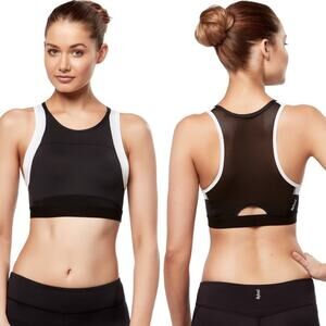 NEW Lilybod S Petta Color Block High Neck Racerback Sports Bra Black White
